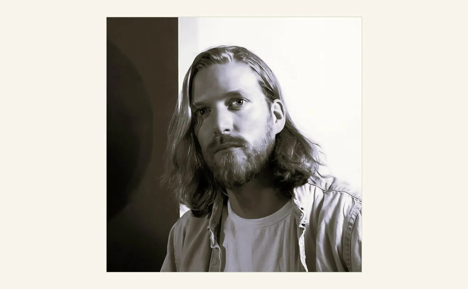 Black-and-white portrait of wood sculptor Julian Emsley.