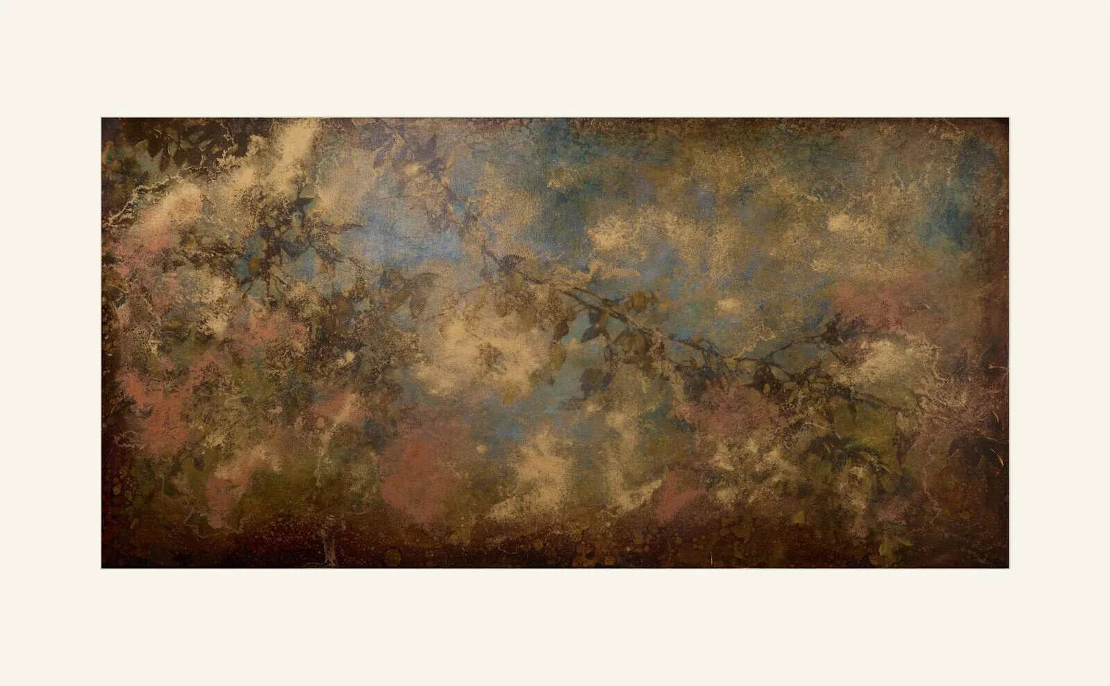 Wide atmospheric landscape painting by Michelle Gagliano.
